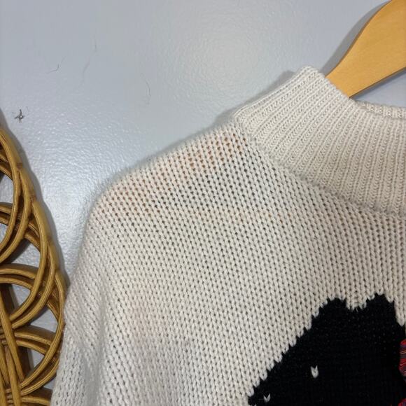 Scottie Dog Plaid Bow Novelty Knit Sweater Cream Black Red | Bright Winter - Picture 9 of 11